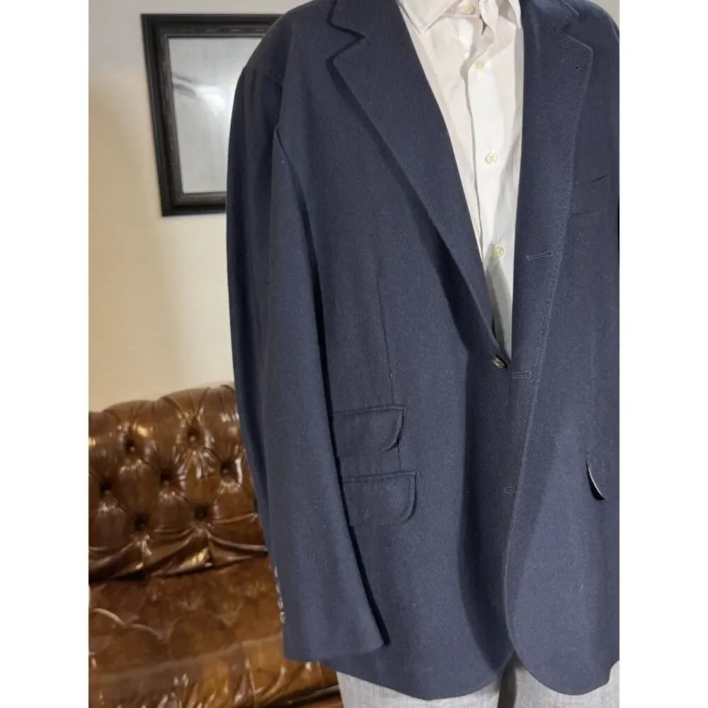 Brunello Cucinelli Heavy Flannel Twill Cashmere Silk Blazer 56 46R Navy Blue